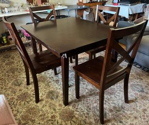 Dark Wood Square Dining Table With Four X-Back Chairs
