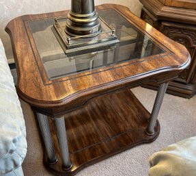Vintage Two-Tier Square End Table With Inset Glass Top