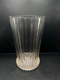 Clear Glass Fluted Vase With Textured Bead Base