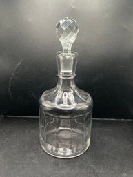 Paneled Crystal Liquor Decanter With Faceted Spherical Stopper