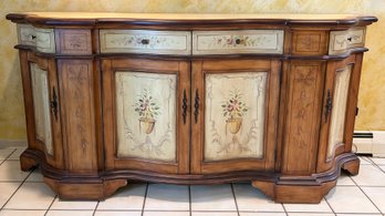 Peter Andrews Hand-Painted Serpentine Sideboard Credenza With Floral Accents