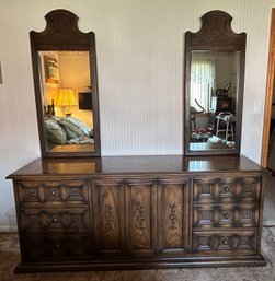 American Of Martinsville Brutalist Triple Dresser & Twin Mirrors