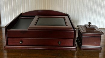 Vintage Wooden Dresser Valet & Bombay Outlet Musical Jewelry Box, 2 Pcs