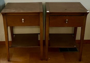 Drexel Wooden Single Drawer Nightstands With Lower Shelves, 2 PCS