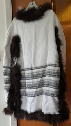 Peruvian Alpaca Wool Poncho Cape With Fur Trim