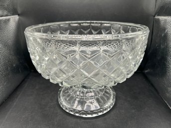 Mid-Century Pressed Glass Diamond-Cut Pedestal Bowl