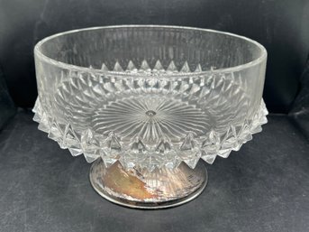 Cut Glass Bowl With Silver-Plated Pedestal Base