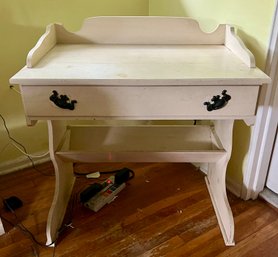 White Painted Wooden Writing Desk With Gallery Top And Storage Shelf