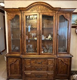 Vintage Bernhardt Traditional Oak China Cabinet & Buffet Hutch