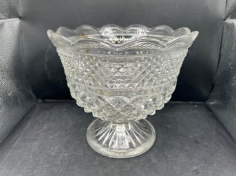 Mid-Century Pressed Glass Diamond-Cut Pedestal Bowl