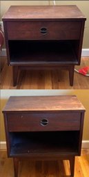Mid-Century Modern Walnut Nightstand With Open Shelf, 2 Pieces