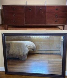 Mid-Century Modern Nine-Drawer Walnut Dresser With Mirror