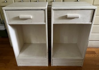 Hand-painted White Wooden Bedside Nightstands: Single Top Drawer,  Open Lower Shelf Compartment, 2 PCS