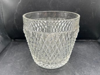 Mid-Century Pressed Glass Diamond-Cut Ice Bucket