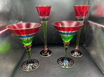 Murano-Style Multi-Color Art Glass Stemware Assortment - 4 PC