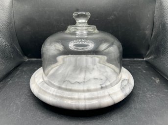 Marble And Glass Cloche Cheese Dome - Elegant White Marble Serving Platter