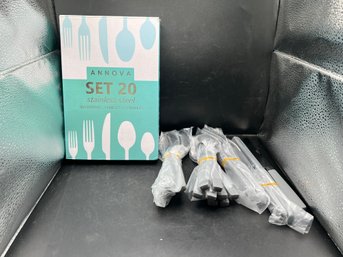 Annova 20-Piece Stainless Steel Flatware Set - Modern Matte Grey Silverware Service For 4