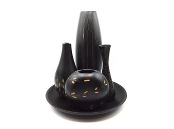 3 Piece Wood Room Decor With Metal Vase