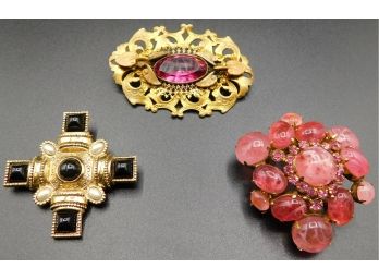 Set Of Three Gold Tone Brooch Pins