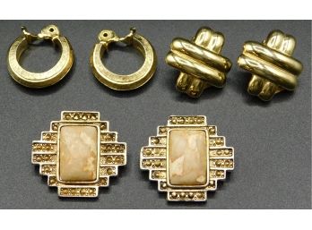 Set Of Three Pairs Of Gold Tone Clip On Earrings