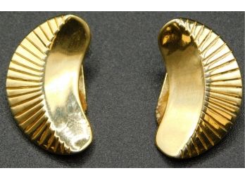 Vintage Volupte Engraved Crescent Clip On Earrings