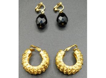 Set Of Two Gold Tone Clip On Earrings