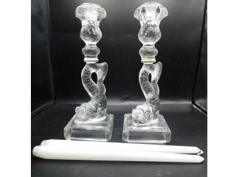 Vintage Clear Glass Koi Fish Candlestick Candle Holder