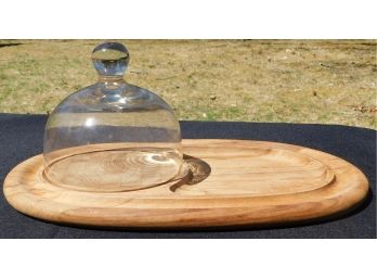 Dansk IHQ Teakwood Cheese Board With Glass Dome Cloche