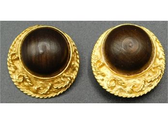 Kenneth John Lane Gold Tone & Wood Clip On Earrings