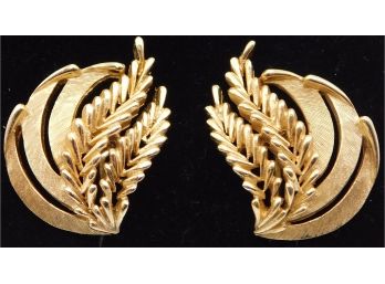 Trifari Gold Tone Leaf Clip On Earrings
