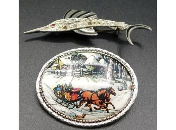 Set Of Two Silver Tone Pins