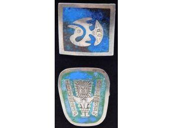 Set Of Two Silver Peru Brooch Pin Set