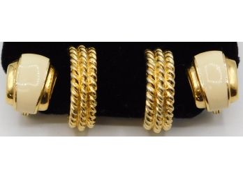 Set Of Two Gold Tone Clip On Earrings