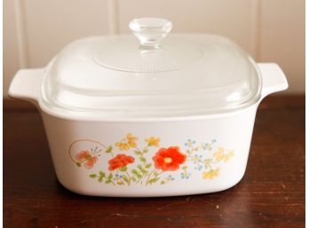 Vintage Corningware Casserole Set Wild Flower/Orange Flower W/ Glass Lid