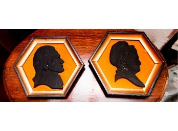 Vintage - Framed Art - Ceramic Profile Of Man & Woman -