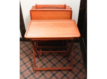 Lot Of 4 'Good Wood' Genuine Teak Snack Tables - L21' X H25' X D14'