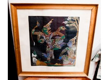 Vintage Thai Silk Art Framed Wall Home Decor - 70s - L16' X H16'