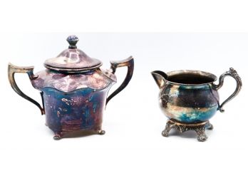 Vintage Silver Plated Creamer And Sugar Bowl