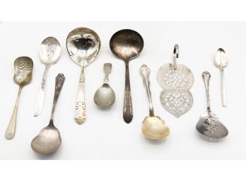 Lot Of Assorted Vintage Silverware - 9 Spoons - 1 Cake Server