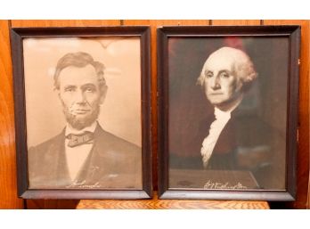 Pair Of Presidential Portraits - George Washington - Abraham Lincoln