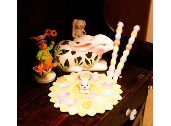 Lot Of Assorted East Decorations - Ceramic Rabbit And 2 Rabbit Figurines