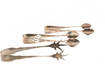 Lot Of 3 Vintage Silver Plated Ice Tongs