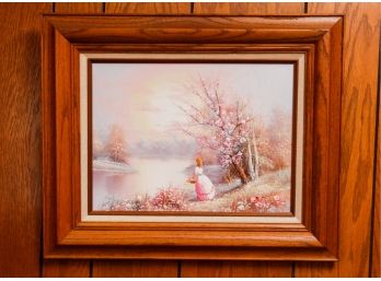 Impressionist Oil On Canvas  Painting - Young Victorian Woman - Artist P. Minton - L23' X H19'