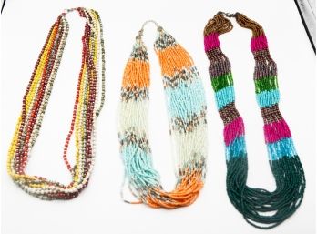Lot Of 3 Colorful Beaded Necklaces - Costume Jewelry