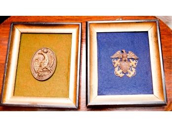 WWII US Navy Officer's Sterling Hat Badge Large - Sterling Pin - Plus Vintage Fire Mark Eagle 1792 Cast Iron