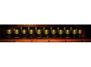 20 Sherbert Berry Dessert Goblets - Indiana Colony Olive Green Glass-square Pedestal Base Park Lane Pattern -