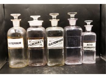 Vintage Lot Of 5 Apothecary Jars W/ Stoppers