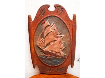 Rare - WILLIAM HENRY 1673 Royal Navy Sea Nautical Relief Sail Ship Boat Wall Plaque - L11.5' X H18'