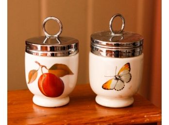 Lot Of 2 Royal Worcester Egg Coddlers - Fine Porcelain -1 In Original Box - Made In England