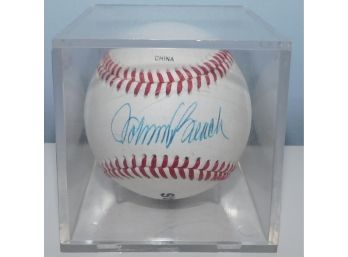 Johnny Bench Autographed Baseball In Plastic Holding Case